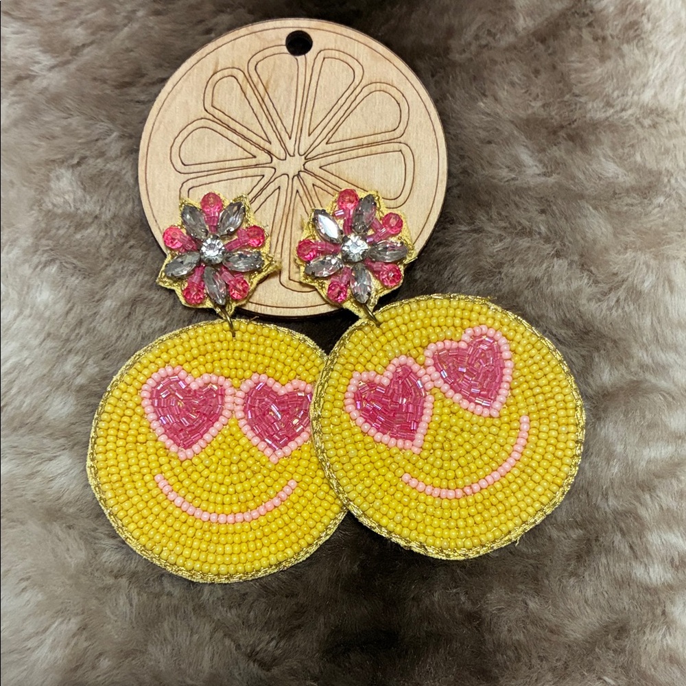 Pink and Yellow Beaded Emoji Earrings